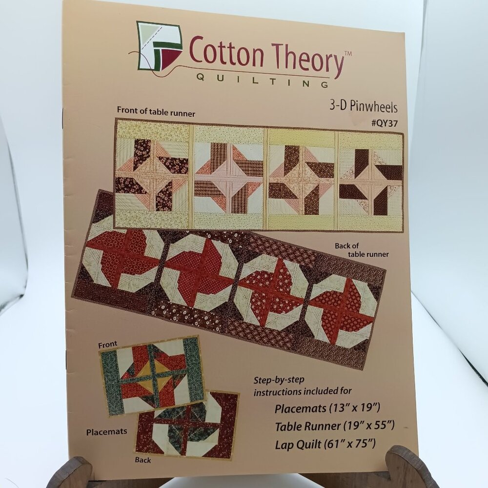 Cotton Theory Quilting 3-D Pinwheels Pattern Set For Placemats Table Runner